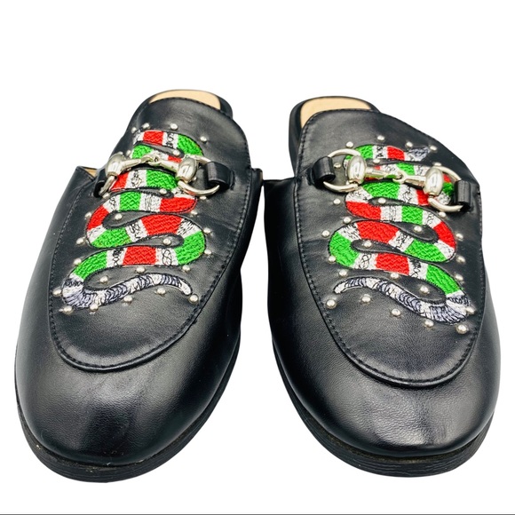 ASOS Truffle Black Embroidered Snake Stud Slip On Horse Bit Mule Slides 6 - Picture 3 of 12